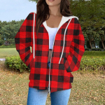 Naiste mood vabaaja pikkade varrukatega ruuduline tasku lukuga kardiganjakk L