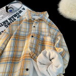 Vaba s&uuml;gis- ja talvine Ameerika retro ruuduline suurusega rev&auml;&auml;riga pluss samet pikkade varrukatega s&auml;rk-jakk meestele ja naistele pealsed 5XL