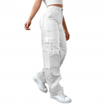 Naiste Elastilised K&otilde;rge V&ouml;&ouml;kohaga Cargop&uuml;ksid Venivad Vabaaja Laiad S&auml;&auml;red Streetwear Parachute Matkap&uuml;ksid Taskutega XXL valge