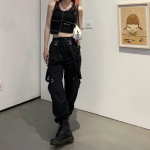 Cargo Pants Women Harajuku mustad k&otilde;rge v&ouml;&ouml;kohaga p&uuml;ksid Hipi t&auml;navar&otilde;ivad S