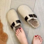 Naiste Madalad Pehmed Sussid Suede L&uuml;hike Pl&uuml;&uuml;s Puuvillased Muulad Kingad 2025 Trend K&otilde;ndimine Soojad Disainer Pandlaga Talvised Lumesaapad Naine 40 aprikoosi