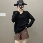 Qinghe 100% puhas ka&scaron;miir naiste kampsun - &Uuml;lipehme luksuslik talvine pullover XXL must