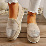 Platvormkingad Muruga Kootud Naiste Vabaaja Slip-on Paljajalu Mugavad Mitte-nahast Loaferid Suurused 42 43 35 beež
