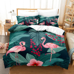 3D Flamingo Voodipesu Loomapildiga Udusule Tekikott Padjap&uuml;&uuml;r 2/3 Osa Mugav Kate &Uuml;heinimesevoodi Kaheinimesevoodi Luksuslik Kiiresti Kuivav Kodu Tekstiil Kingitus Baby 100x135cm black