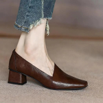 Ruudukujulise ninaga Naiste Keskmise Kontsaga Nahast Kingad Moodsad Elegantsed Kontorikingad Naine 2024 Trend S&uuml;gisesed Pumbad Kingad Kleit Zapatos Mujer 34 must