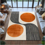 Retro Minimalistlik Oranž Ringjoonte Ala Vaip Geomeetriline Aktsentvaip - Elutoa Matt K&ouml;&ouml;gi ja Magamistoa Retro Kodu Kaunistus 120*160cm