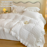 3 tk Korea pitsiga voodipesukomplekt seersuckerist tekikottide komplekt (1*Tekikott + 2*Padjap&uuml;&uuml;r, Ilma sisuta)magamistoa k&uuml;lalistoa jaoks 135x200cm3pcs valge