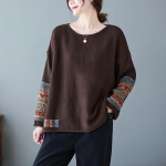 Suurem&otilde;&otilde;dulised naiste vintage etnilises stiilis kootud kampsun, lahtine &uuml;lem&otilde;&otilde;duline pullover, puuvillased topid One size kohv