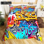 Graffiti Tekikate Voodipesukomplekt Teismelistele Poistele V&auml;rviline Graffiti Rockmuusika Spordi Tekikate Laste Hip Hop Kunst Tekikate EU single(135x200cm)