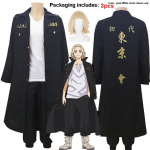 Anime Tokyo Avengers Ryuguji Kente Cosplay Kost&uuml;&uuml;mid Manjiro Jakk Mantel Top P&uuml;ksid Must Meeskonnavorm Vormiriietus &Uuml;likond T&auml;iskasvanute Halloweeni Kost&uuml;&uuml;mid XXL