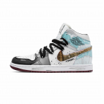 Jordan Air Jordan 1 Hedgehog Shell Leather Coverage Mid top Vintage Basketball Shoes Unisex White Blue HF3216-102(Team1068-) 41