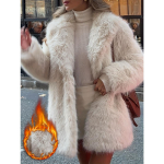 Prantsuse S&uuml;gis/Talv Mood Elegantne L&otilde;tv Soe Fliisist Naiste Mantel 2XL beež