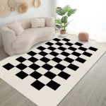 Mustvalge ruuduline kohev vaip kreemikas stiilis elutuppa, magamistuppa, t&uuml;drukute tuppa, libisemiskindel matt 80x120cm