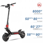 YUME Raptor Elektriroller 60V30AH 6000W Kahemootoriline 11-tollised Maastikurehvid Maksimaalne kiirus 80KM/H T&auml;iskasvanutele E-roller Bluetoothiga 60V27Ah-Road Tire