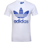 adidas Originals Meeste Valge Sinine Ruuduline Trefoil L&uuml;hikeste Varrukatega T-s&auml;rk AY8281 M