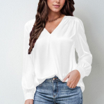 Elegantne Satiinist Volditud Pikkade Varrukatega Top Naistele V-kaelusega Vabaaja L&otilde;tv Pullover S&auml;rgid Naiste &Uuml;hev&auml;rvilised Moodsad R&otilde;ivad Kitsad Lihtsad Kontori Daamide Pluusid 26260 S