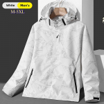 Meeste kevadine tuulejope Meeste vabaaja ronimisveekindel eemaldatava kapiga jope Unisex mood Gorpcore kamuflaažiga telkimis- ja kalastusjope XL valge