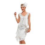 Naiste Flapper Kleit Paisley Litrite ja P&auml;rlitega &Auml;&auml;risega 1920ndate Stiilis Kleit Art Deco Vintage Gatsby Kleit L&uuml;hikeste Varrukatega Vintage Kleidid XXXL aprikoosi