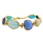 Les Tr&eacute;sors De Lily [Q5663] - Bracelet artisanal 'Cl&eacute;opatra' bleu blanc dor&eacute; - largeur 15 mm sinine