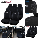 AUTOYOUTH 9TK 100% aasaga kangast autoistmekatted t&auml;iskomplekt universaalsed istmekaitsed enamiku s&otilde;idukite jaoks Universal must