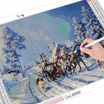 Teemanttikandid maastik lumi T&auml;isruudukujuline &uuml;mmargune puur Ristpiste Teemantmaaling Hobuse kivikivikomplekt Kodukaunistus Full Round (20X30CM)