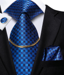 HI-Tie meeste sinine lipsukett, siidist kaelaside, taskur&auml;ti mansetin&ouml;&ouml;bid &auml;ripulmadeks N-0561 sinine