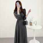 S&auml;lgulise kraega naiste A-line kleit t&auml;isvarrukatega &otilde;hukese v&ouml;&ouml;kohaga naiste massiivne kleit OneSize must