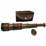 Mere messingist nahast teleskoop, vanaaegne antiikne piraadist sihik koos nahkkarbiga 40,64 cm Dollond London