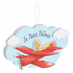 Le Petit Prince [R2986] - Suspension plaque bois 'Le Petit Prince' rouge bleu (avion) - 18x12. 5 cm punane
