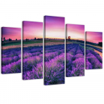 Viieosalise pildiga l&otilde;uenditr&uuml;kk Lavendel Purple Field 100x70 lilla