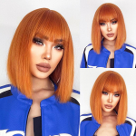 MISSQUEEN L&uuml;hikesed sirged s&uuml;nteetilisest kuumuskindlast kiust parukad Orange Bob parukad tukkidega naistele Cosplay Daily Natural Hair parukas 25CM