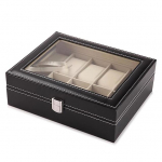 Elegantne 10 pesaga kellakarbi vitriin, klaaspu-nahast karp meeste ja naiste ehtekarp 10 Slots