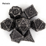 7 tk h&otilde;bekala kaaluga metallist t&auml;ringud t&auml;ismetallist mitmetahuline t&auml;ringukomplekt, mis sobib rollim&auml;nguks RPG lauam&auml;ngu kaardim&auml;nguks elevandiluuvalge