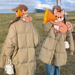 Talvine Korea stiilis uus lahtine keskmise pikkusega puuvillane jakk naistele S must