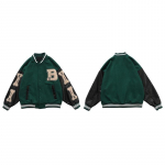Pesapallipommitaja jope Naiste hiphop Harajuku Bone Letter Patchwork Nahkjakid T&auml;navar&otilde;ivad Meeste Unisex XL roheline