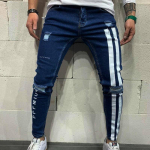 Meeste rebenenud elastsed v&auml;ikesed jalad Teksad Triibulised t&auml;hed Tr&uuml;kkimine Pantalones Teksad Hombre Meeste teksap&uuml;ksid Hip Hop 2XL tumesinine v&auml;rv