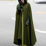 (SU)Naiste Trench Mantel Avatud ees kardigan jakk Mantel Cape Cloak Poncho Plus AGL armee roheline v&auml;rv