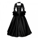 Holloweeni naiste vintage kleit Keskaegne Cosplay renessansiaegne pitsiline kleit, varrukatega maast pikk kleit Maxi pikk kleit M must