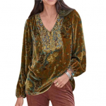 Naiste pluus, lapiline riietus, temperament, l&otilde;dvestunud ja lillemustriga T-s&auml;rk Pullover 3XL kollane