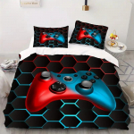 3D M&auml;nguvoodipesu komplekt, M&auml;ngukontroller, Sulet&auml;idisega tekk ja padjap&uuml;&uuml;r, M&auml;nguri tekikott DE135 * 200 Luksuslik pehme kodutekstiil Baby 100x135cm