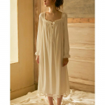 Naiste kandiline kraega printsesskleit pikkade varrukatega magamiss&auml;rgid Vintage Stringy Selvedge &ouml;&ouml;s&auml;rk.Puuvillane &ouml;&ouml;s&auml;rk Sleep Loungewear S