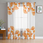 Ginkgo lehtedega l&auml;bipaistvad akknakatted elutuppa, magamistuppa, kaasaegsed voile-t&uuml;llkardinad, kangast kardinad k&ouml;&ouml;ki 135W x 114H(cm)