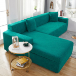 Veekindel tahke elastne diivani kate elutoa jaoks, veniv Jacquard spandex nurk L-kujuline diivanipingi diivani kate 4 seat 235-300cm roheline