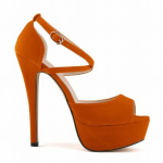 Uue moe naiste pumbad Seksikas Peep Toe 14 cm &Uuml;lik&otilde;rged kontsad, platvorm pahkluu rihmaga sandaalid Mustad punased pruutkingad 43 oranž