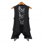 Sallkrae Varrukateta Ebaregulaarne Draped Hem pits-up Vest jakk Naiste tagasi 5XL must