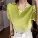 Naiste topid Gradientv&auml;rviga l&uuml;hikeste varrukatega kootud kampsun &Uuml;mara kaelusega lahtise p&otilde;hjaga s&auml;rk One size kollane