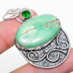 Natural Chrysoprase, Diopside Gemstone 925 Sterling Silver Pendant 2.05 d2m49
