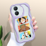 Armas koomiksimustriga kreemjas tekstuuriga korpus, lainelise servaga pehme silikoonkaanega telefoni&uuml;mbris Vivo jaoks Vivo S1 valge