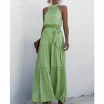 Suvine naistekleit t&auml;pitr&uuml;kiga pikk kleit Rippuvad kaeluses kleidid S kollane