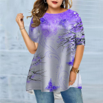 Suures suuruses naiste suvise virsiku&otilde;ie printiga mugav l&uuml;hikeste varrukatega T-s&auml;rk vabaaja keskmise pikkusega T-s&auml;rk XS lilla